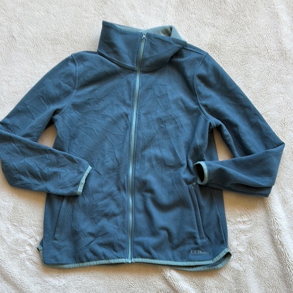 21 L.L. Bean Blue Full Zip Fleece Jacket Women’s Size Medium Petite - Picture 2 of 8